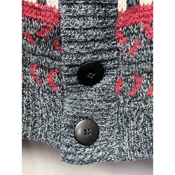 Jon1E Cowl neck cardigan sweater Mens Large Button front Gray Red Vintage - Picture 6 of 6